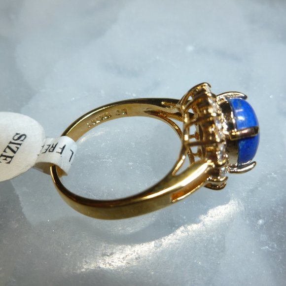 18k Yellow Gold EP Lapis Lazuli Swarovski Crystals Designer Dolphin Ore Size 7 - Picture 7 of 10